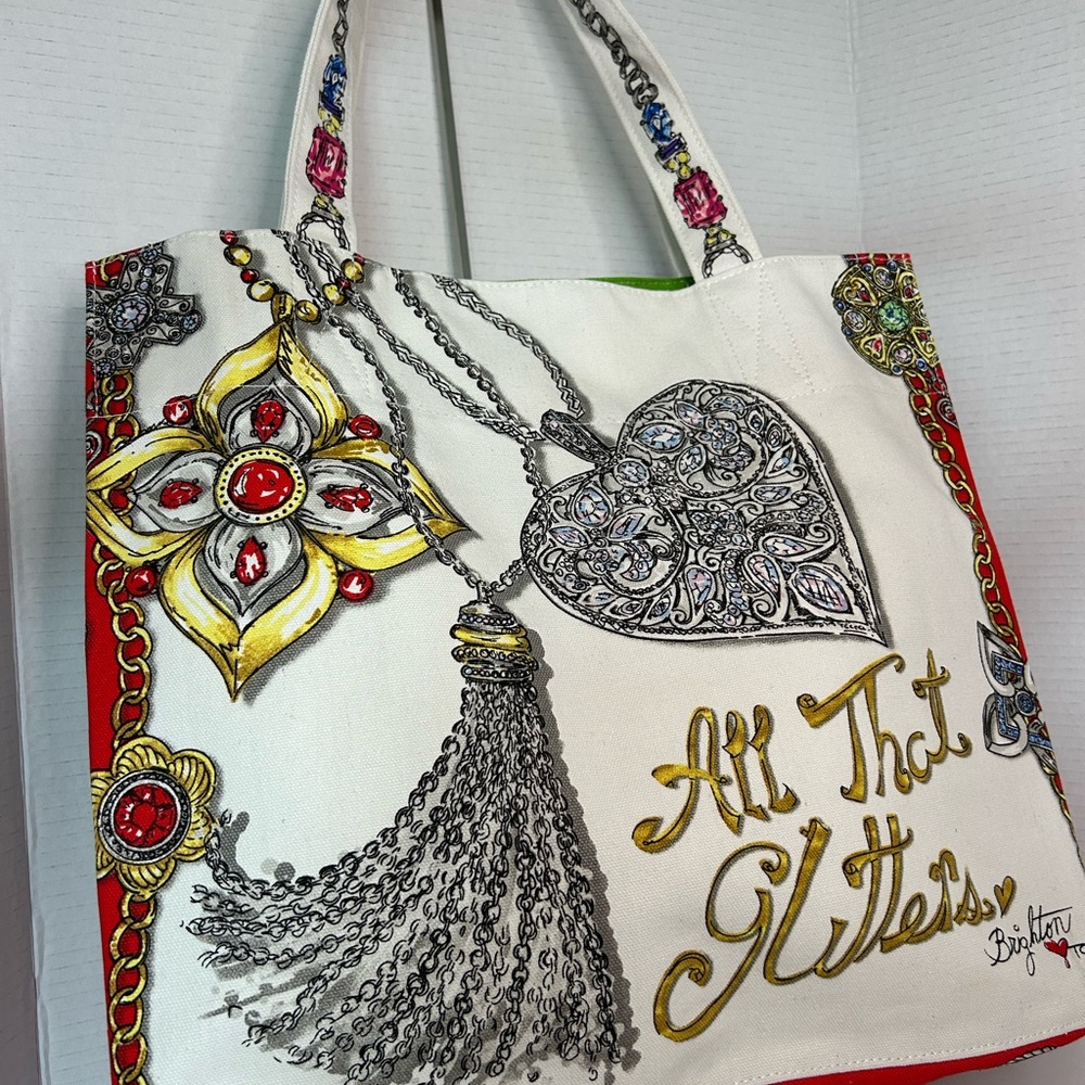 Brighton LOVE All That Glitters White and Gold Tote with Jewel Accents